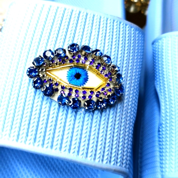 Blue Rhinestone Evil Eye beach slides - Picture 8 of 8